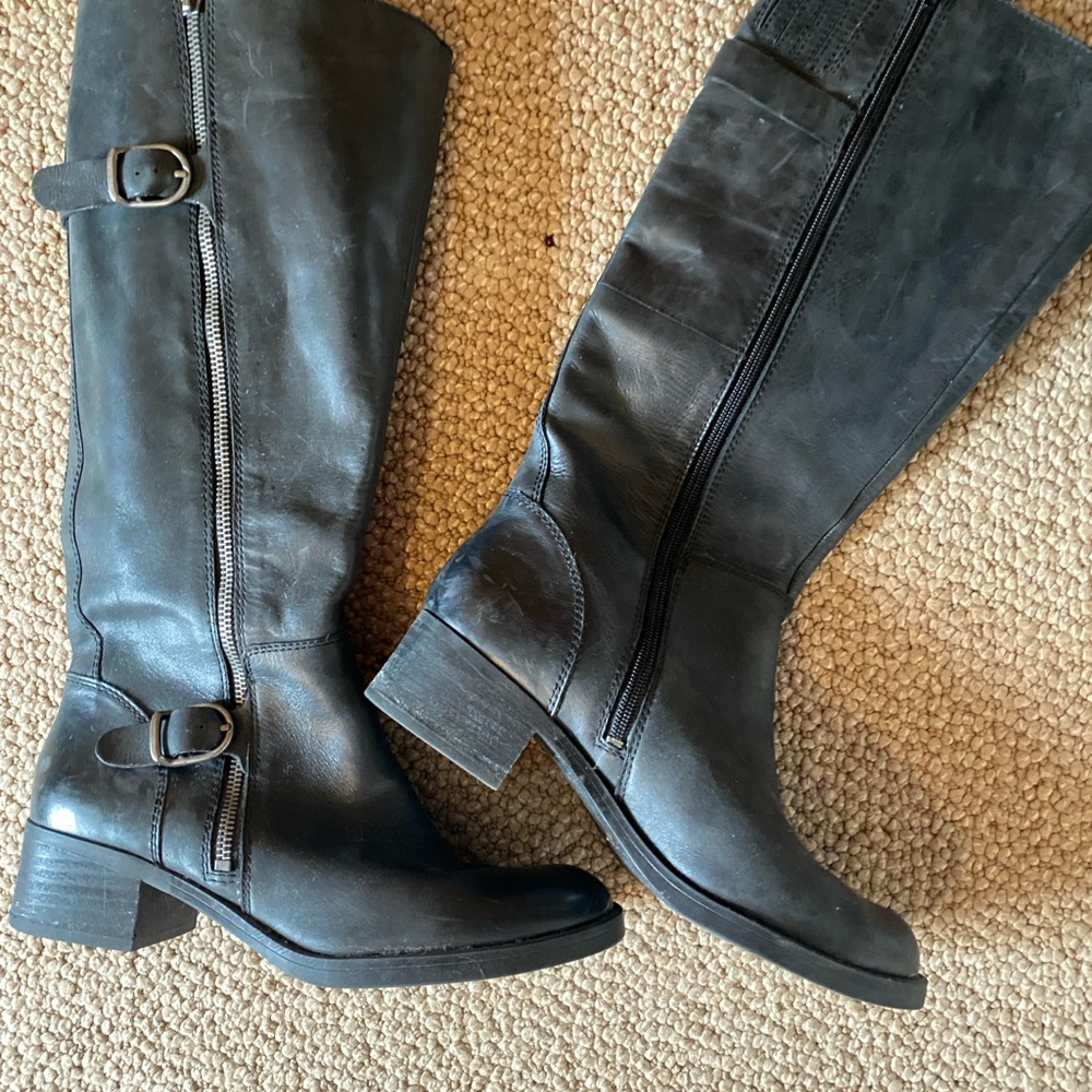 Lucky Brand Black Leather Boots with Buckle Detail